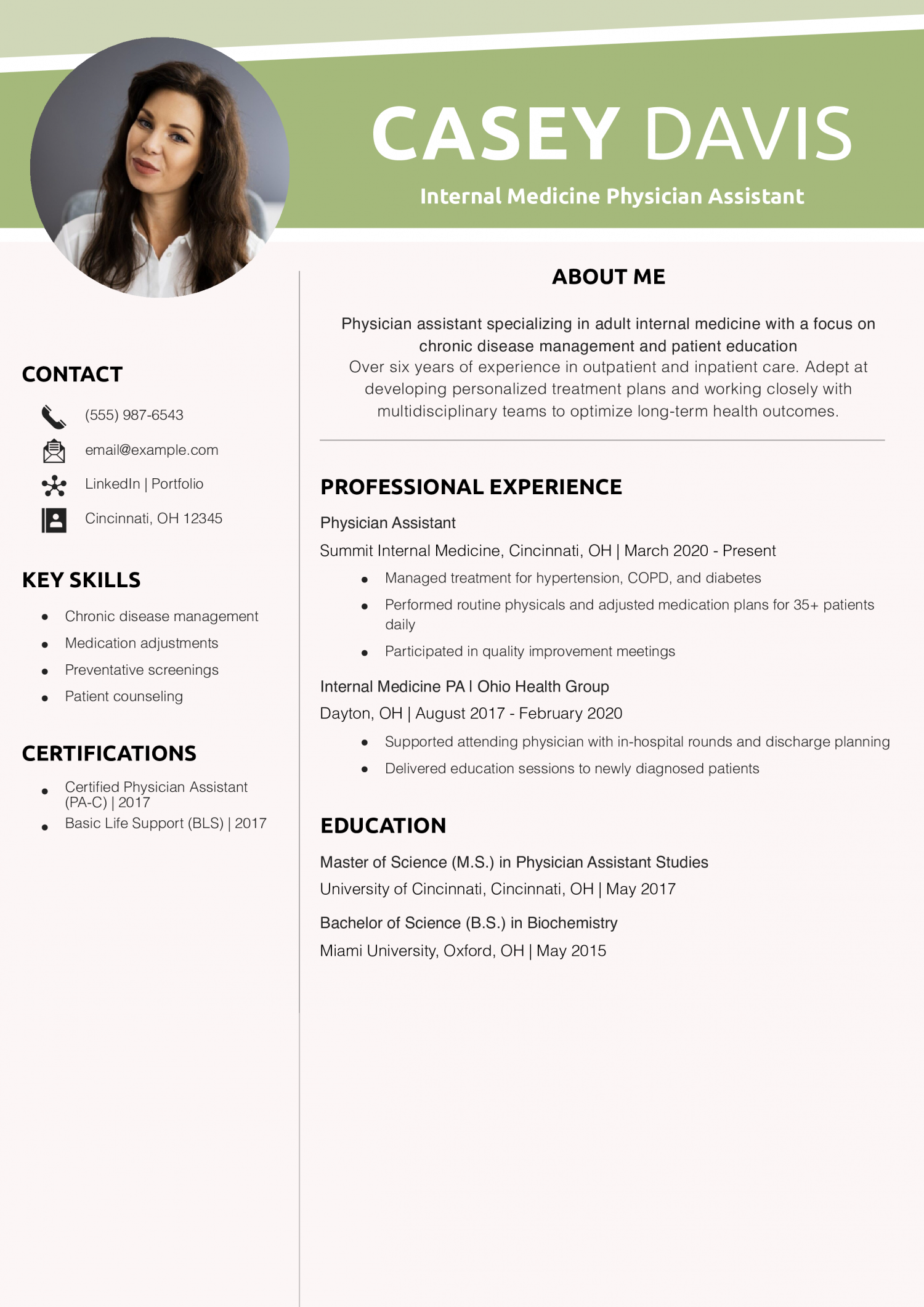 Internal Medicine Physician Assistant Resume Example