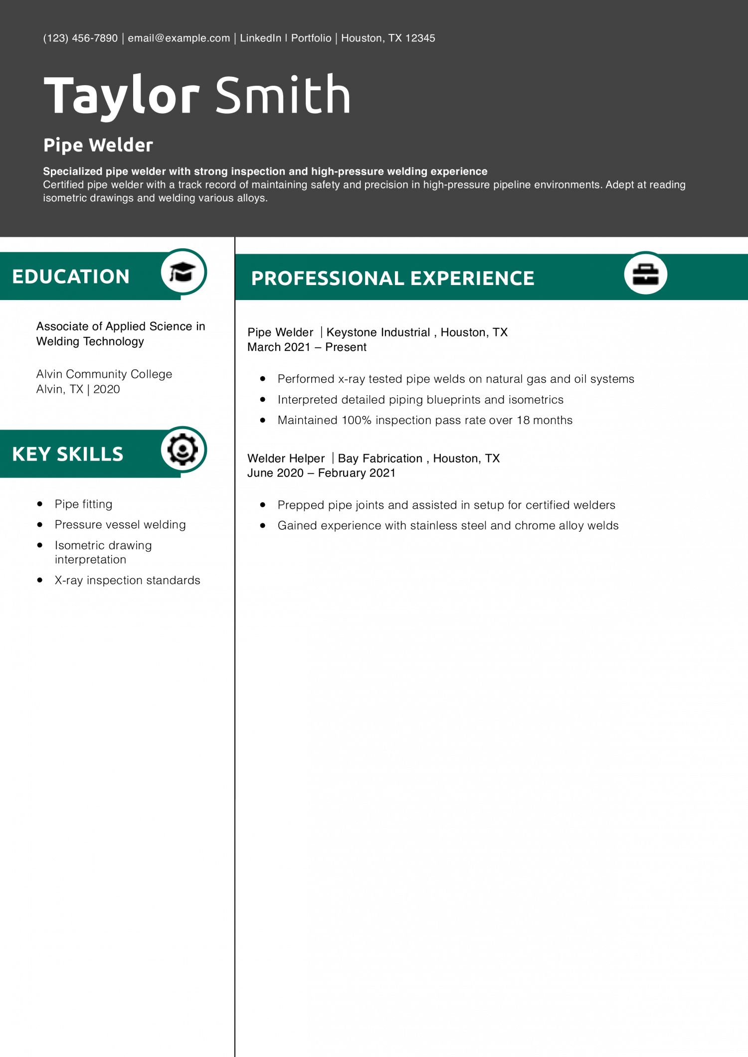 Pipe Welder Resume Example 