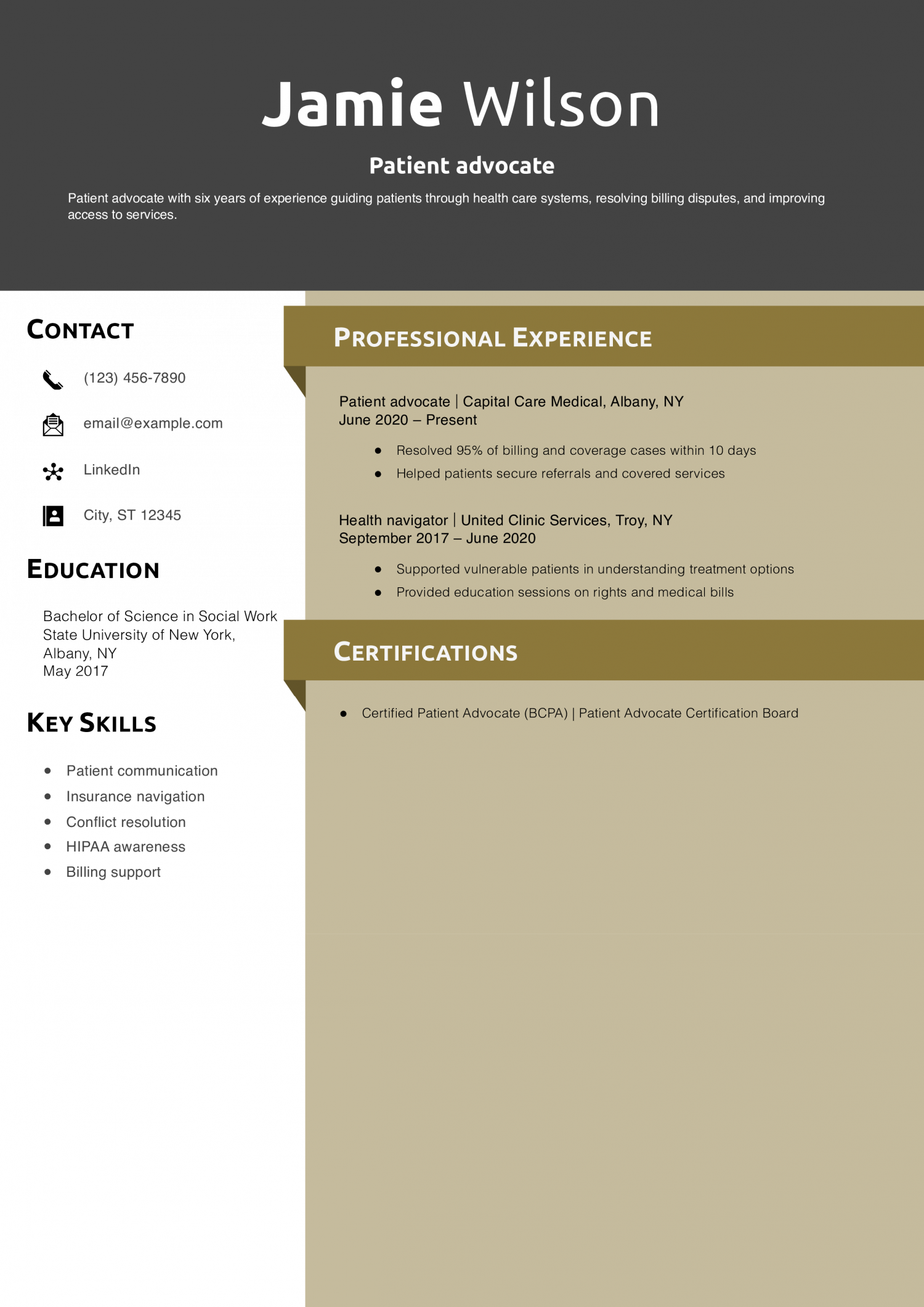 Patient advocate resume example