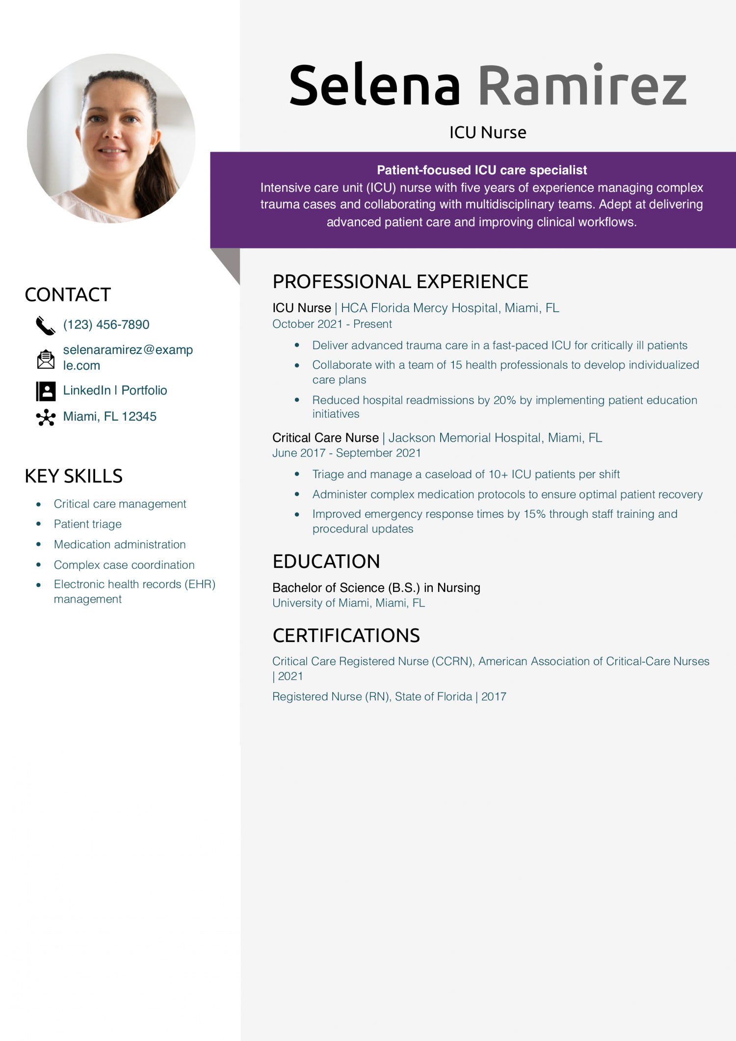 ICU Nurse Resume Example