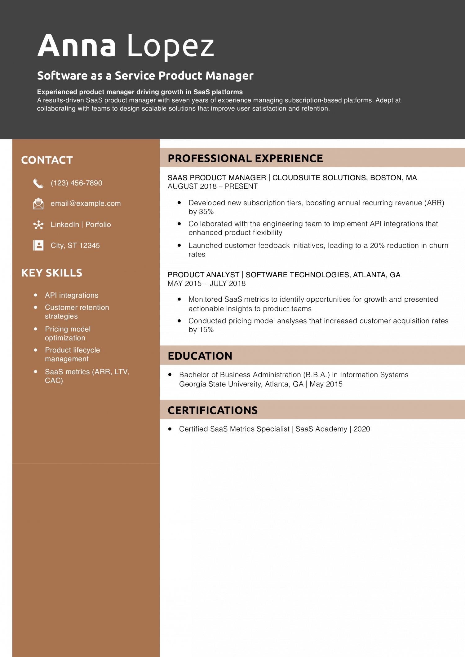 Software as a Service Product Manager Resume Example