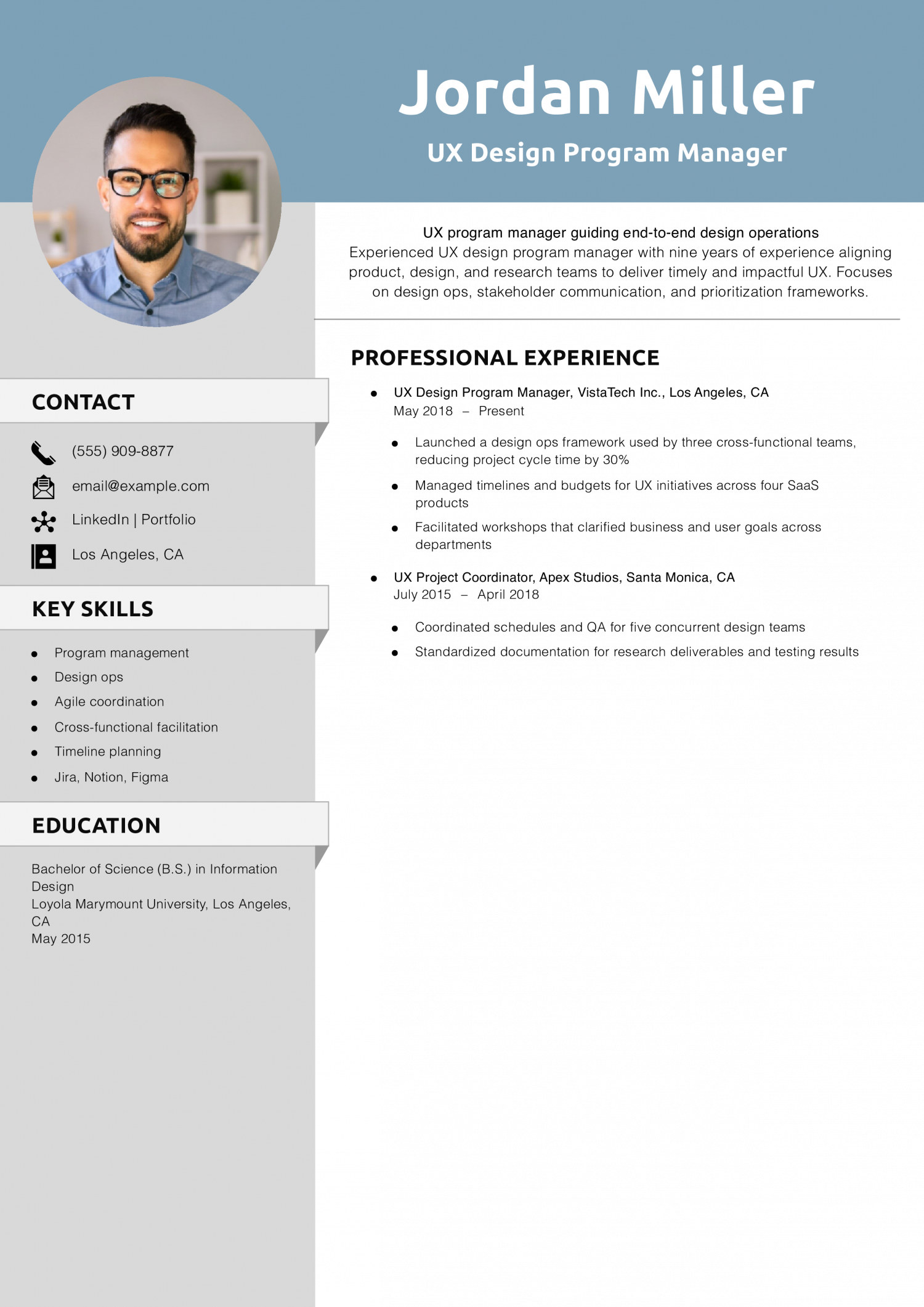 UX Design Program Manager Resume Example