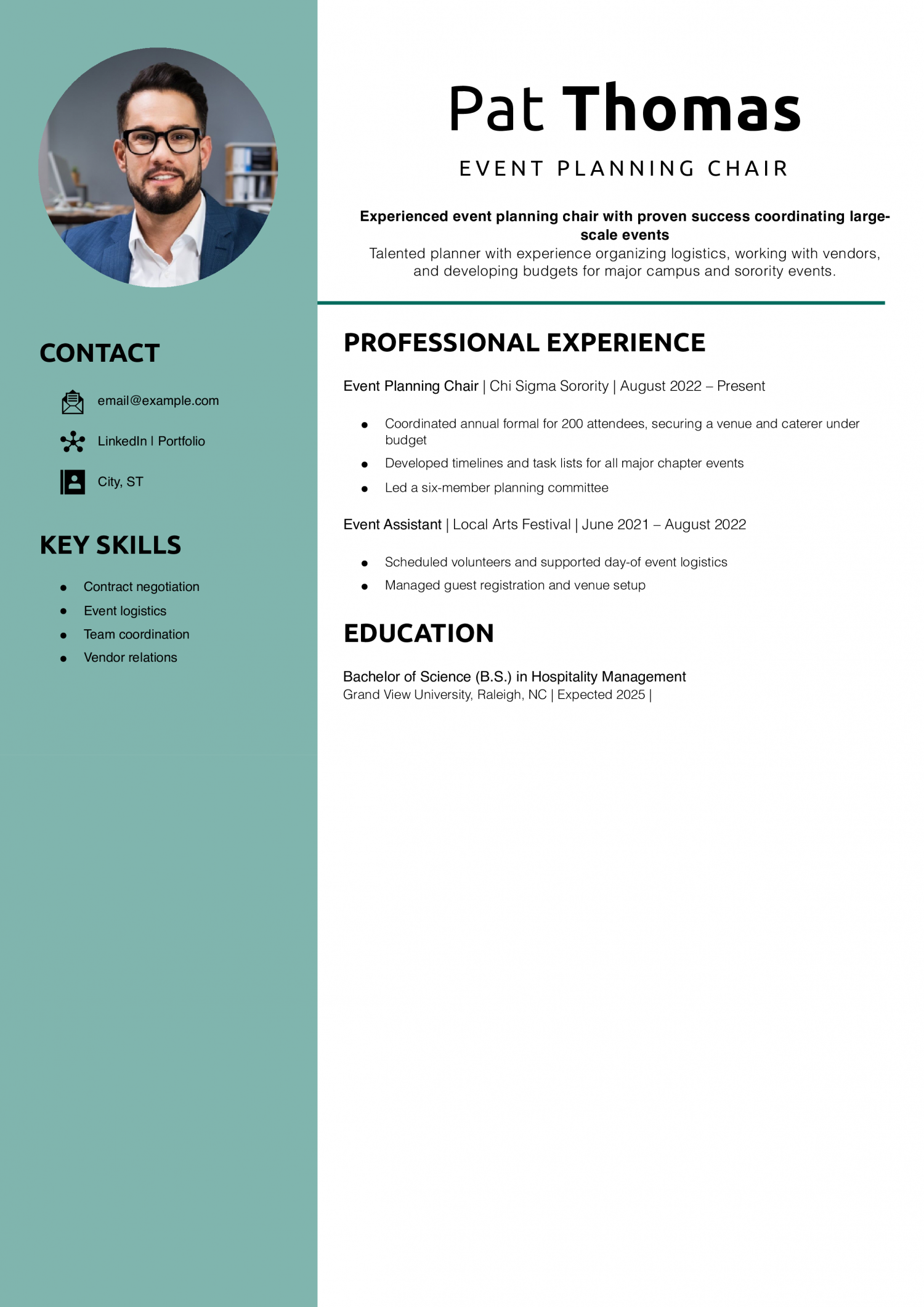 Event Planning Chair Resume Example 