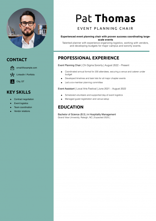 Event Planning Chair Resume Example 