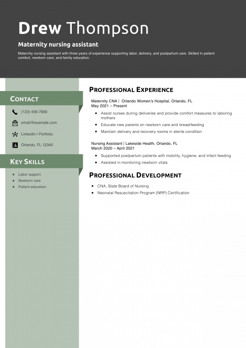 Maternity nursing assistant resume