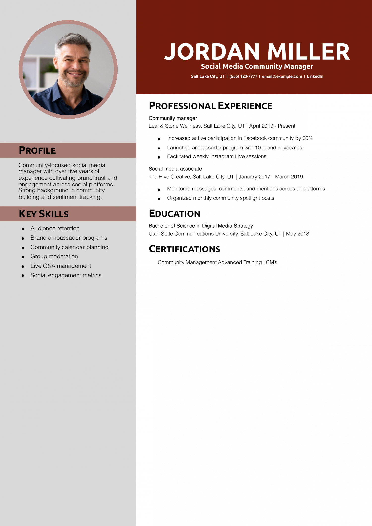 Social Media Community Manager Resume Example
