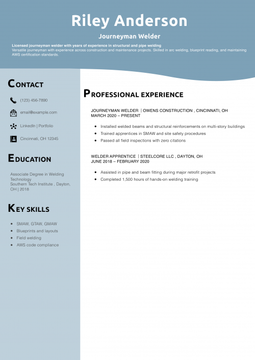 Journeyman Welder Resume Example 