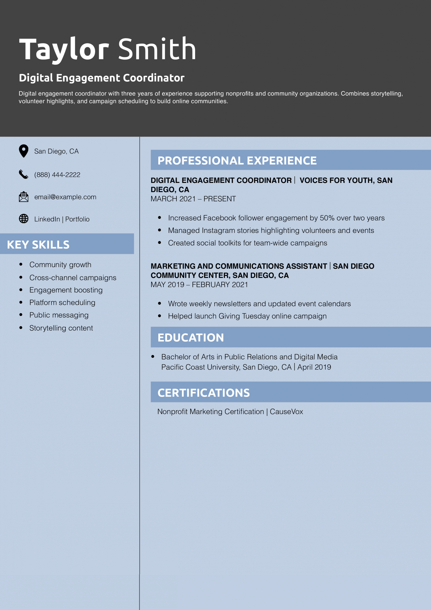 Digital Engagement Coordinator Resume Example