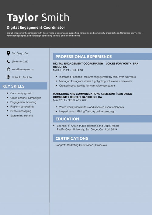 Digital Engagement Coordinator Resume Example