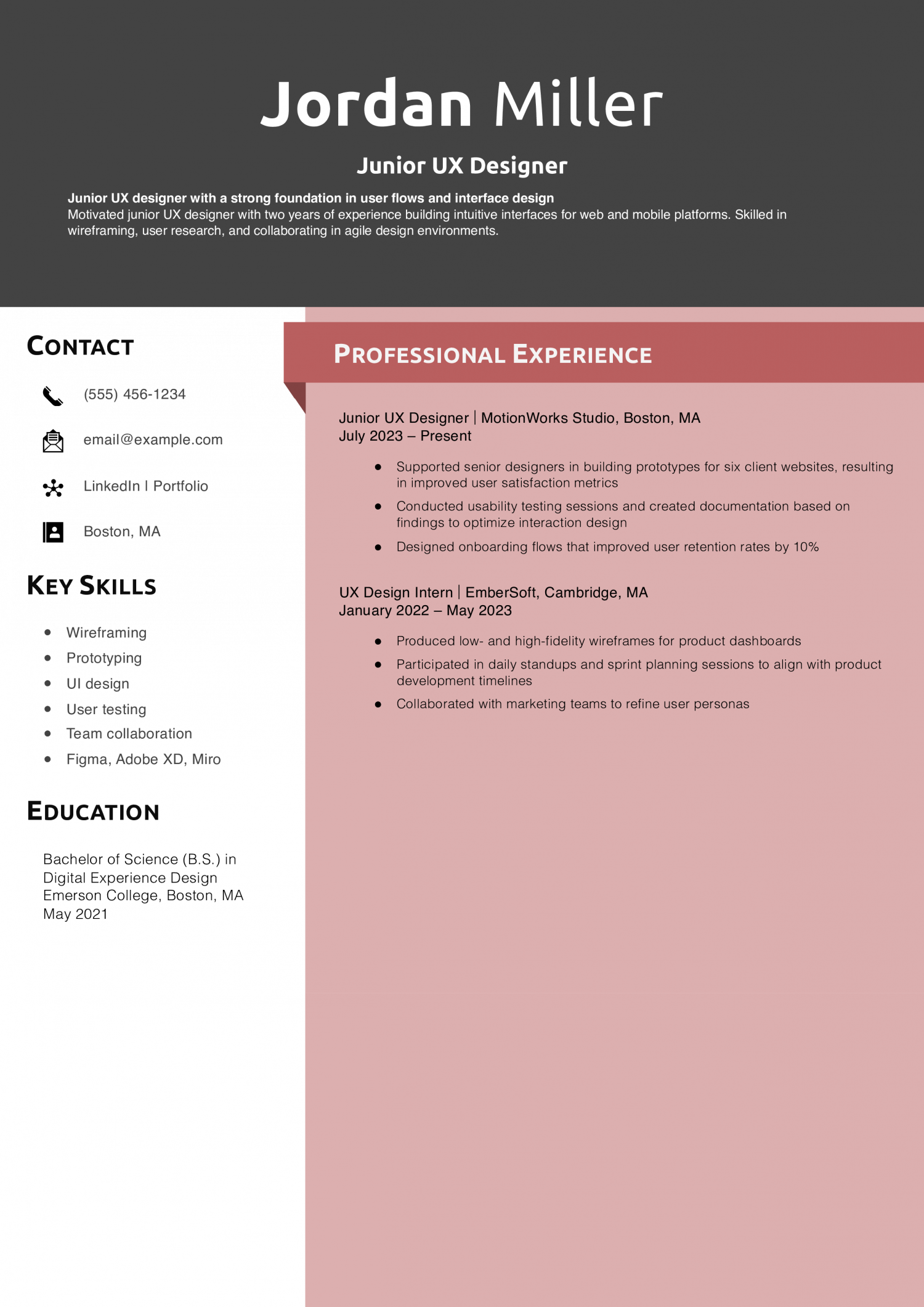 Junior UX Designer Resume Example