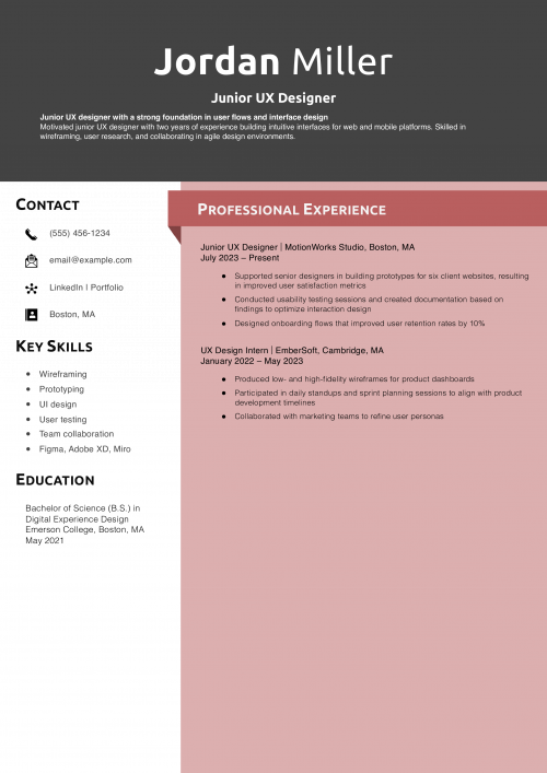 Junior UX Designer Resume Example