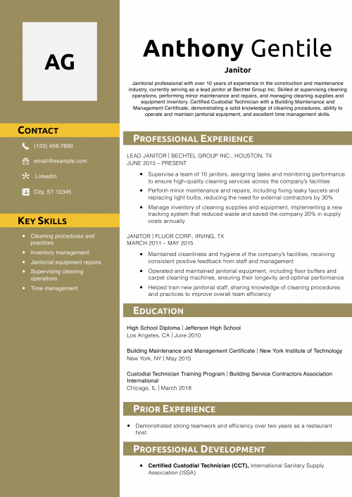 Janitor Resume Example