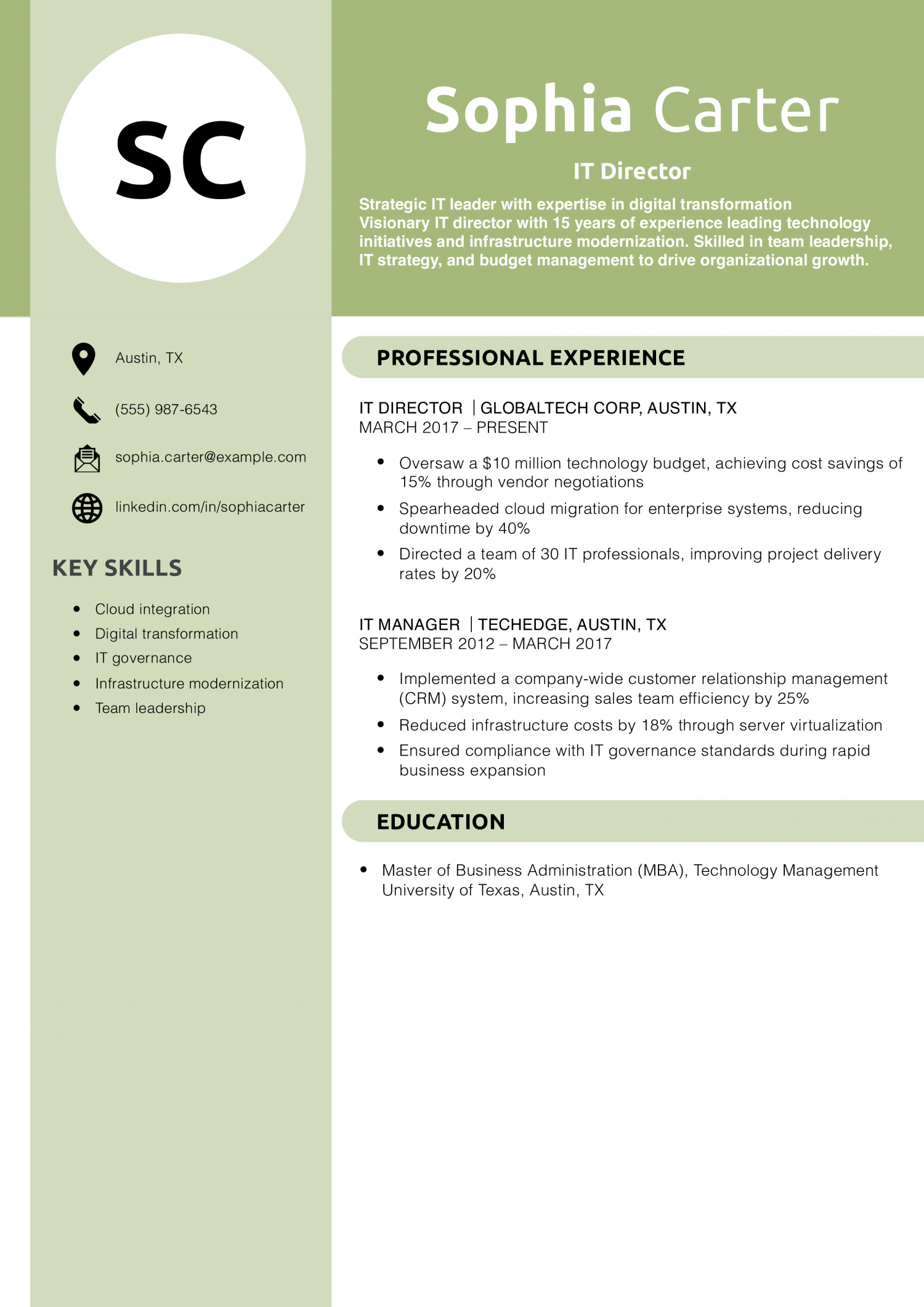 IT Director Resume Example 