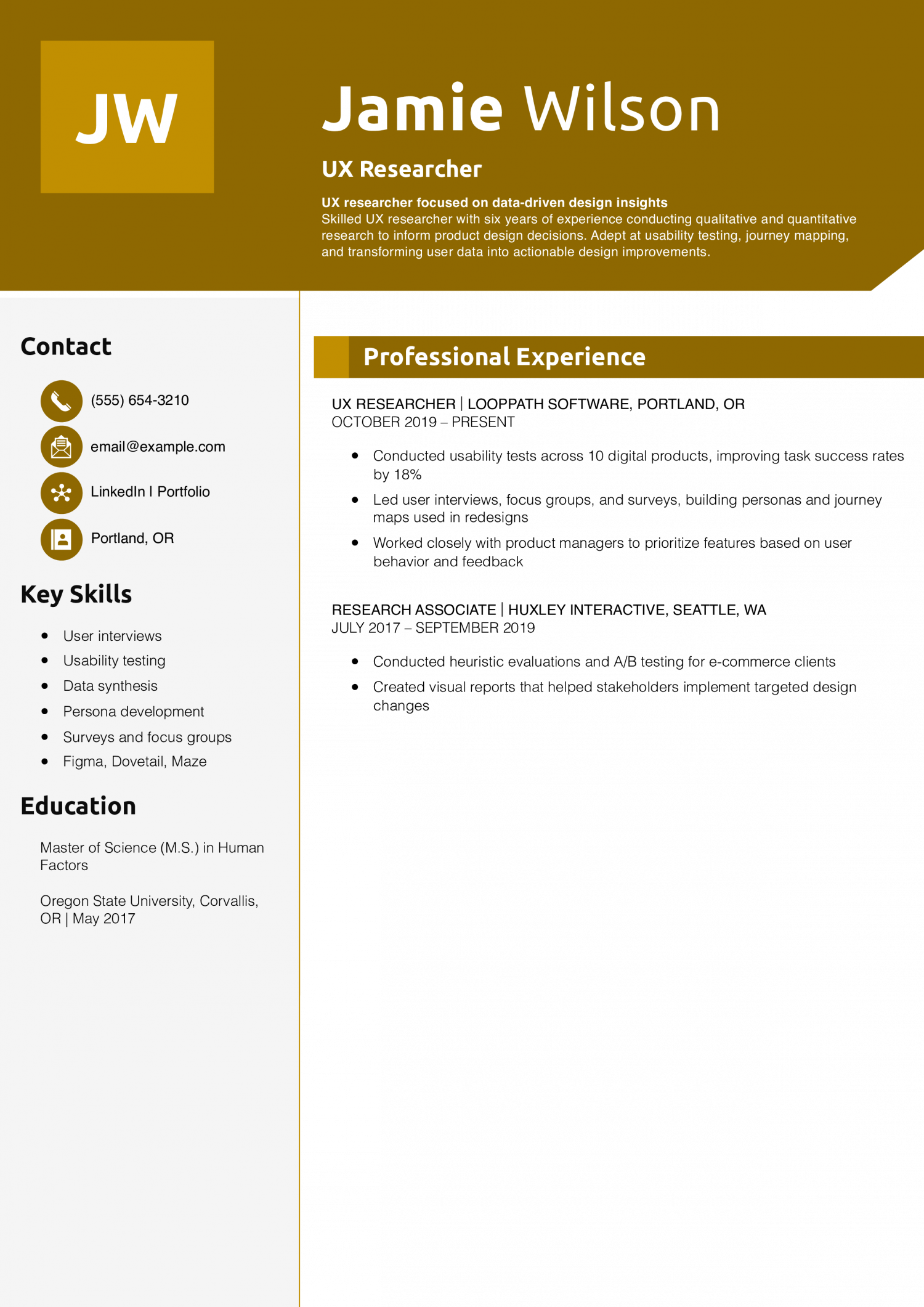 UX Researcher Resume Example