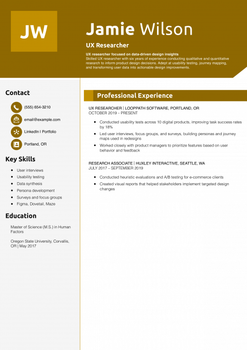 UX Researcher Resume Example