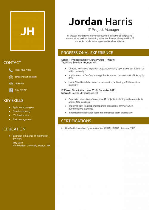 IT Project Manager Resume Example
