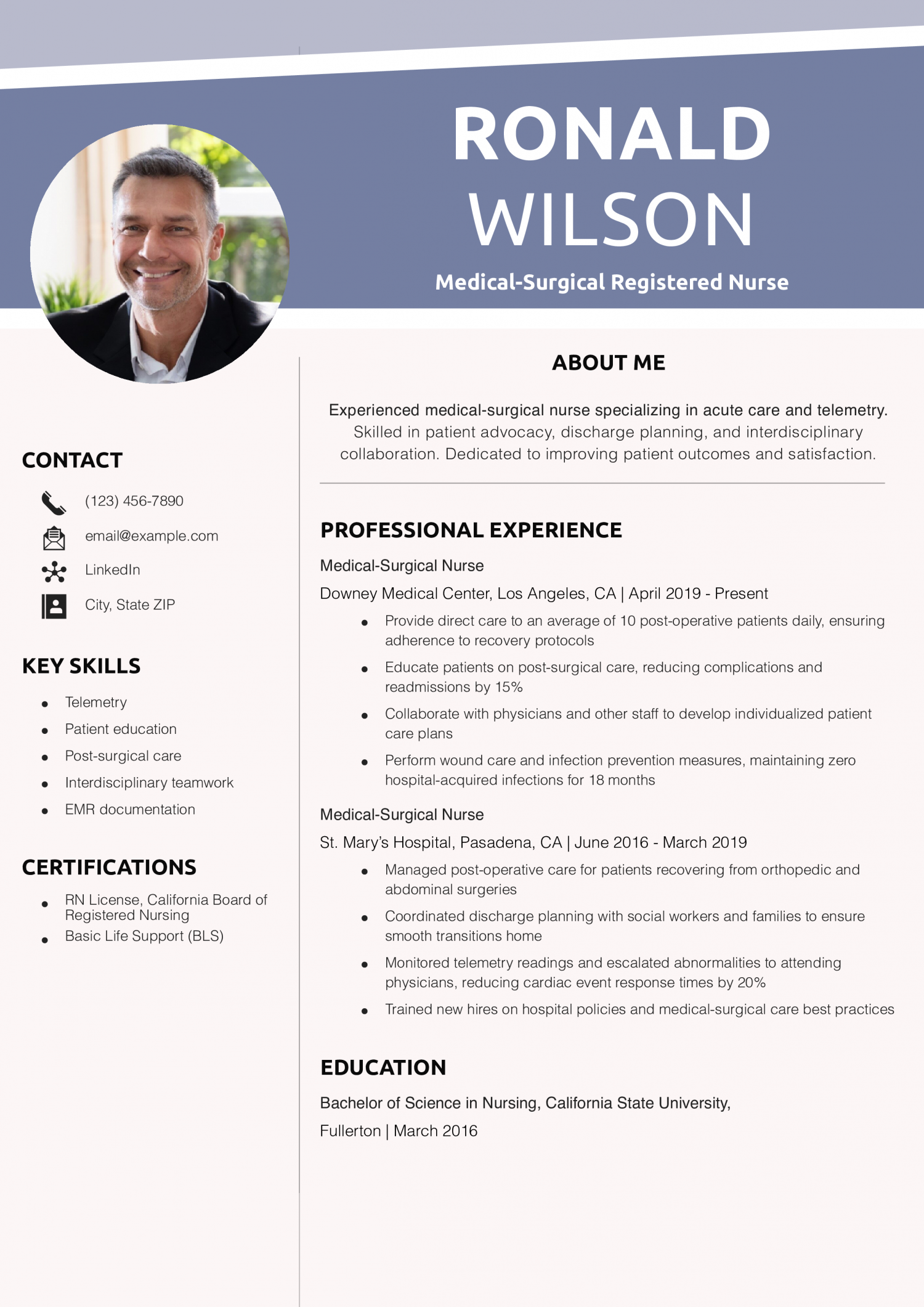 Medical-Surgical Registered Nurse Resume Example