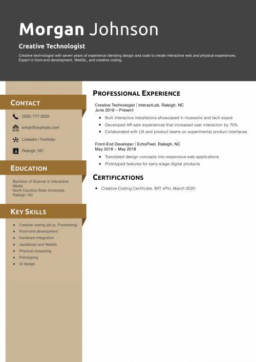 Creative Technologist Resume
