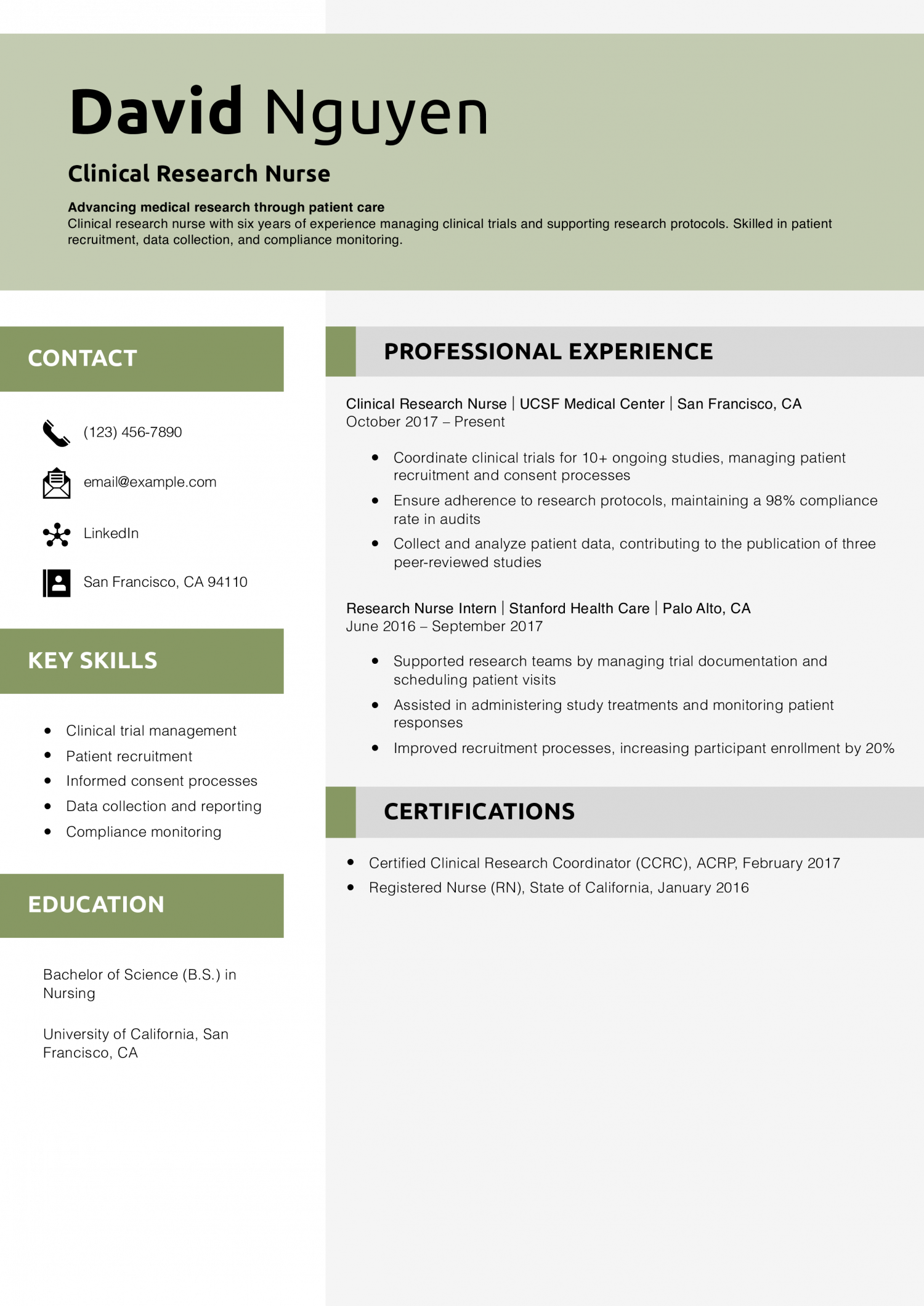 Clinical Research Nurse Resume Example