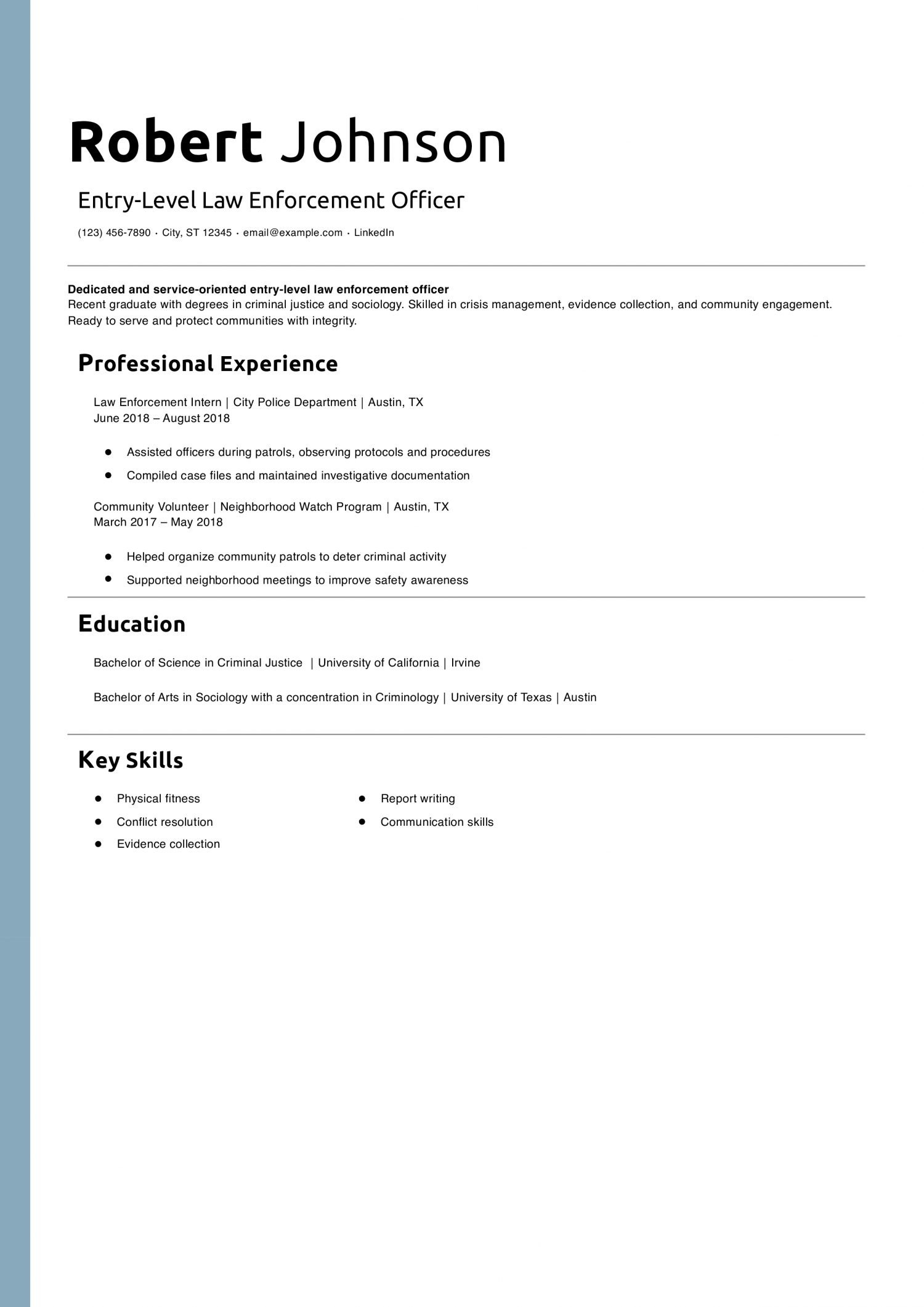 Entry-Level Law Enforcement Officer Resume Example