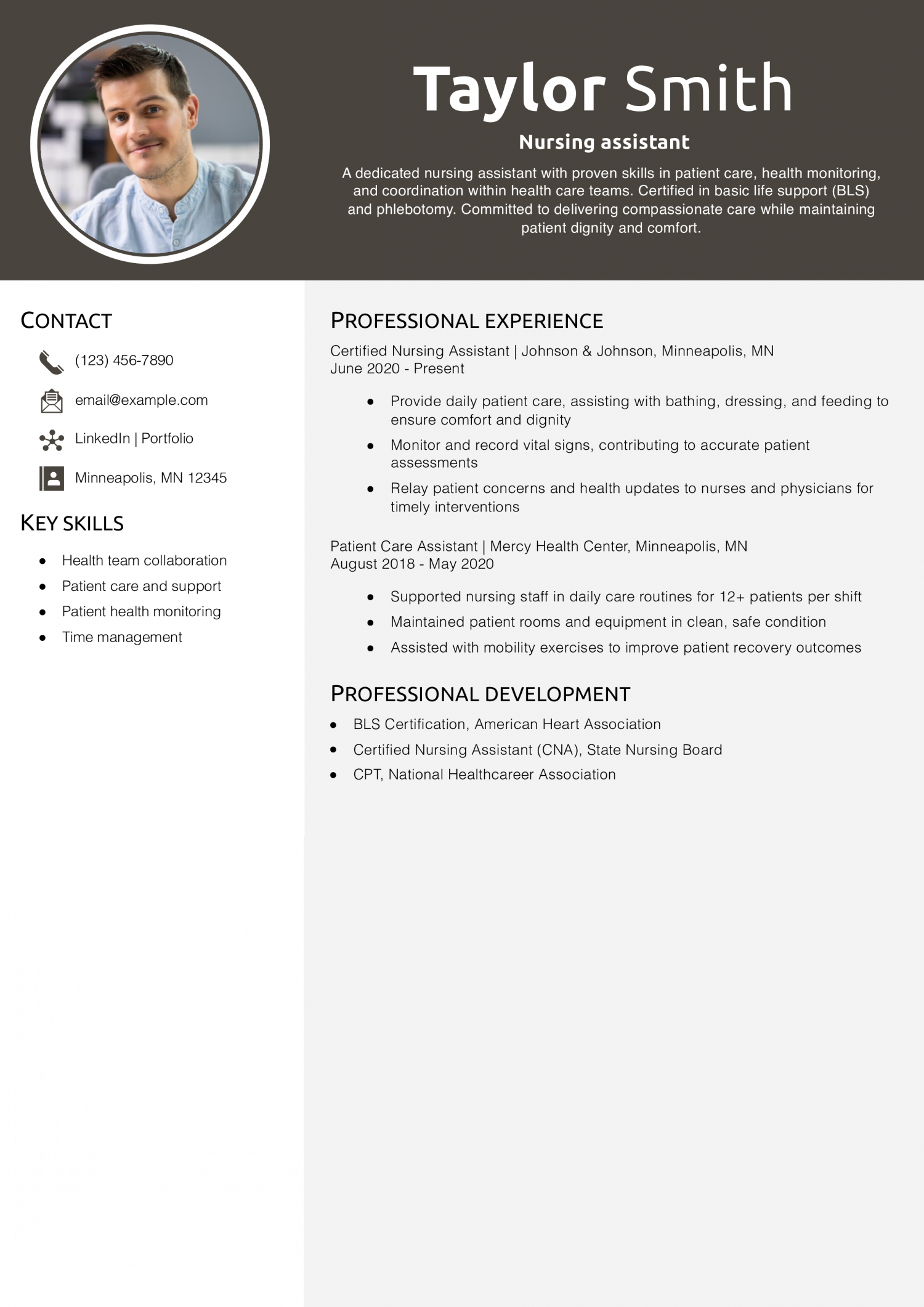Nursing assistant resume