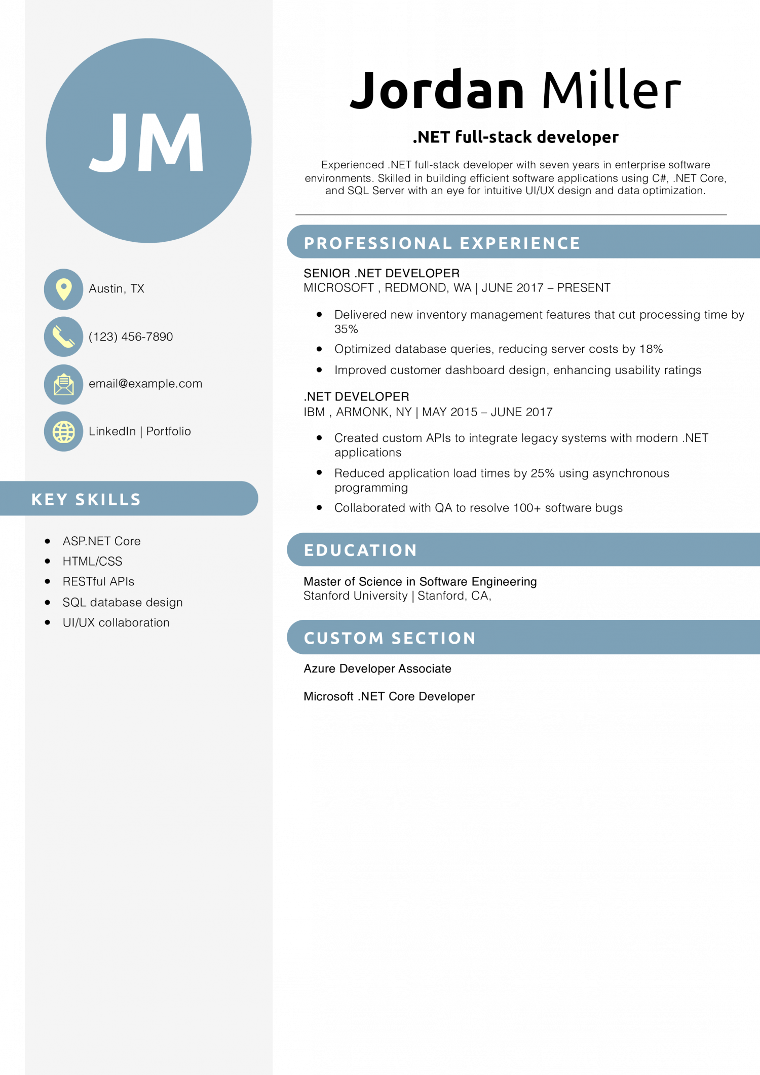 .NET full-stack developer resume example 