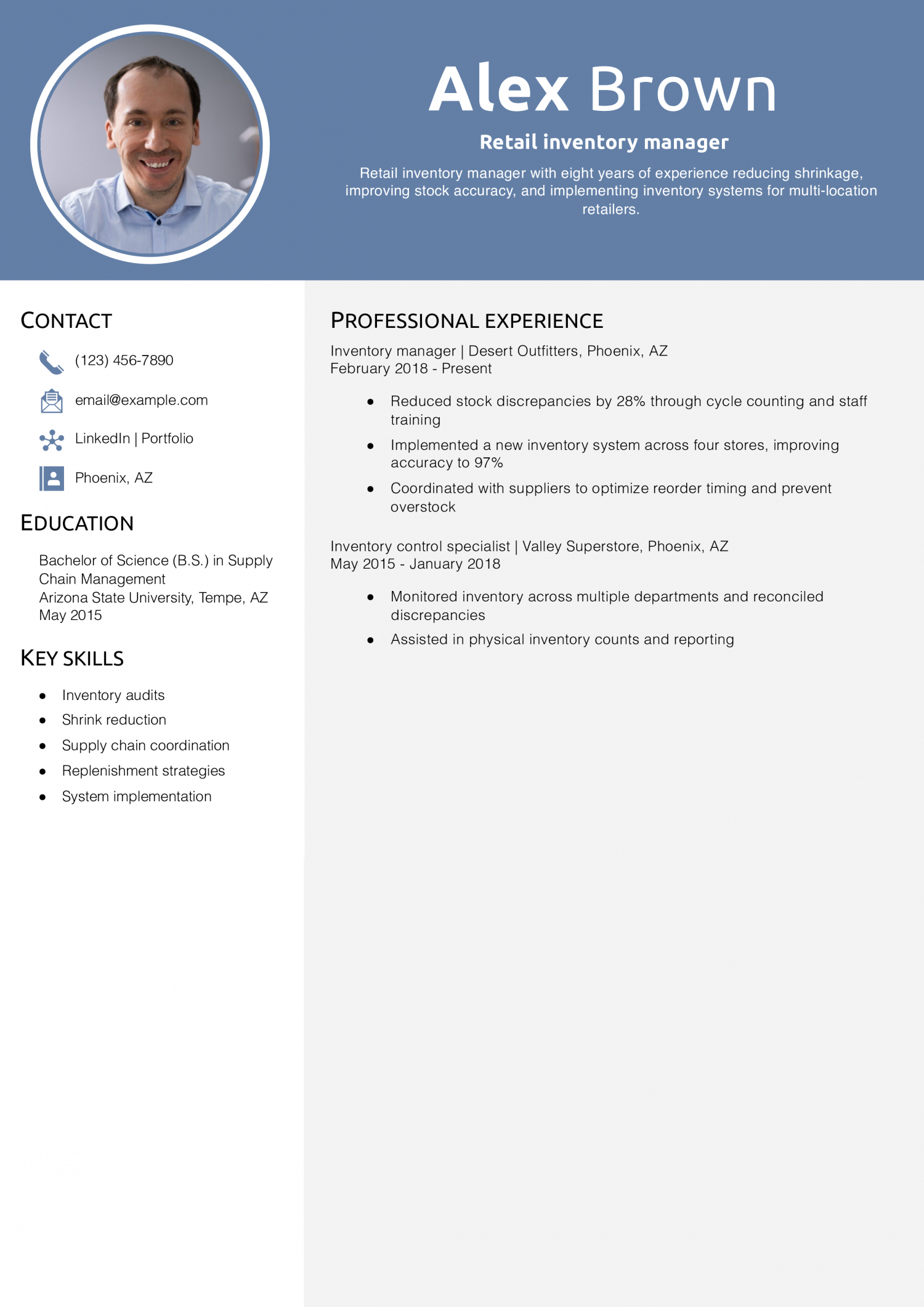 Retail inventory manager resume example