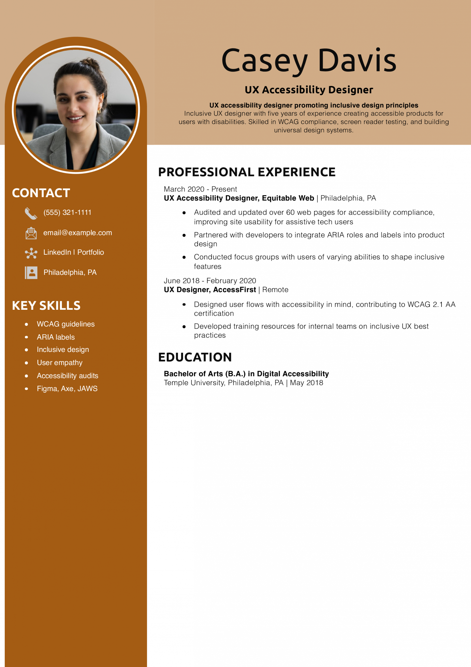 UX Accessibility Designer Resume Example
