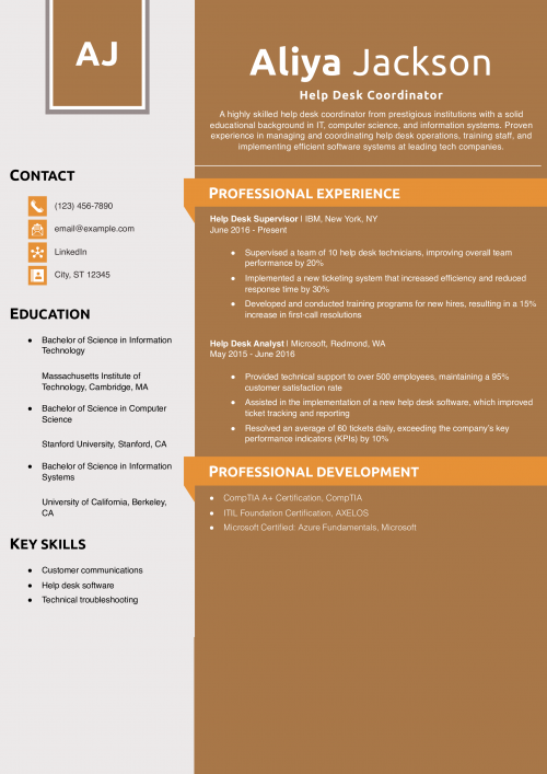 Help Desk Coordinator Resume Example