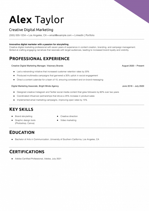 Creative Digital Marketing Resume