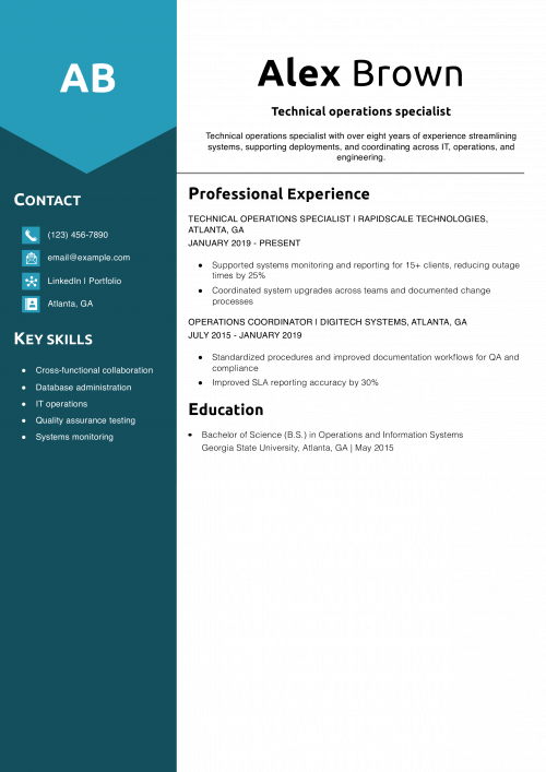 Technical operations specialist resume example 
