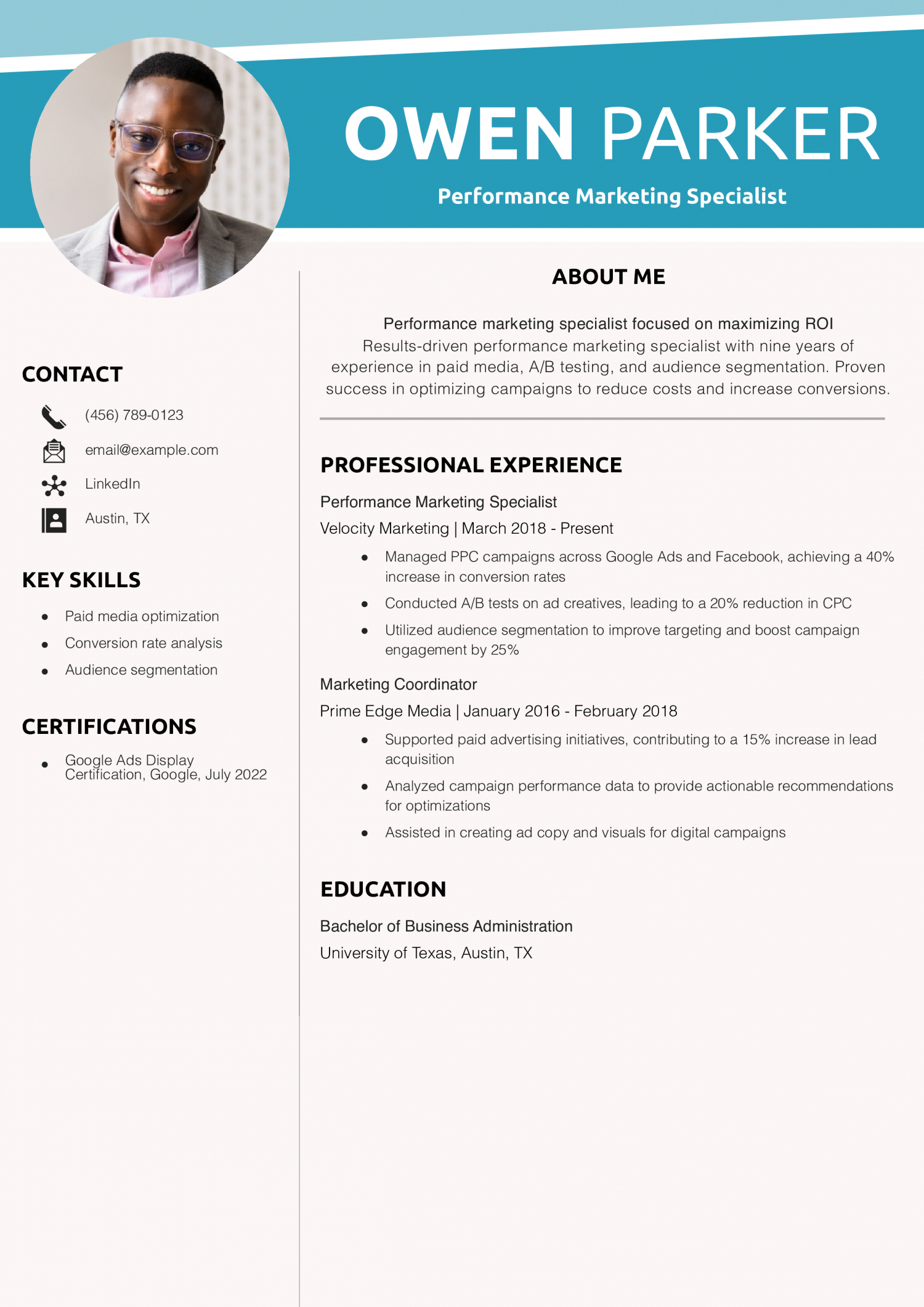 Performance Marketing Specialist Resume