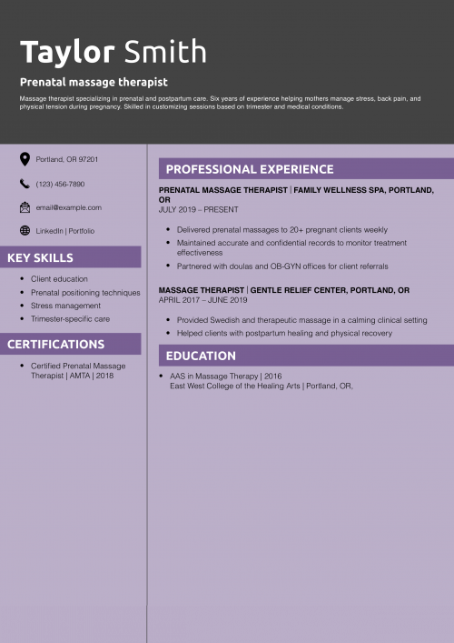 Prenatal massage therapist resume