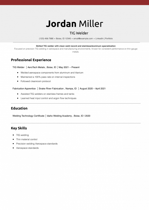 TIG Welder Resume Example 