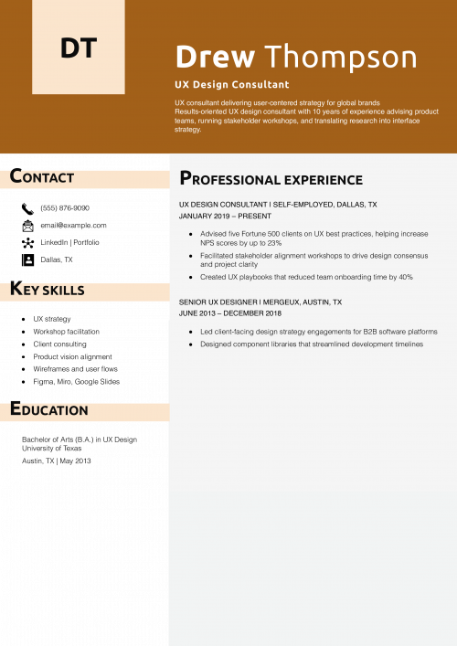 UX Design Consultant Resume Example