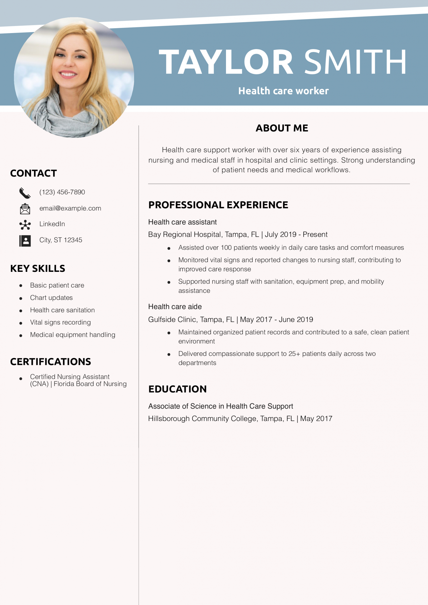 Health care worker resume example