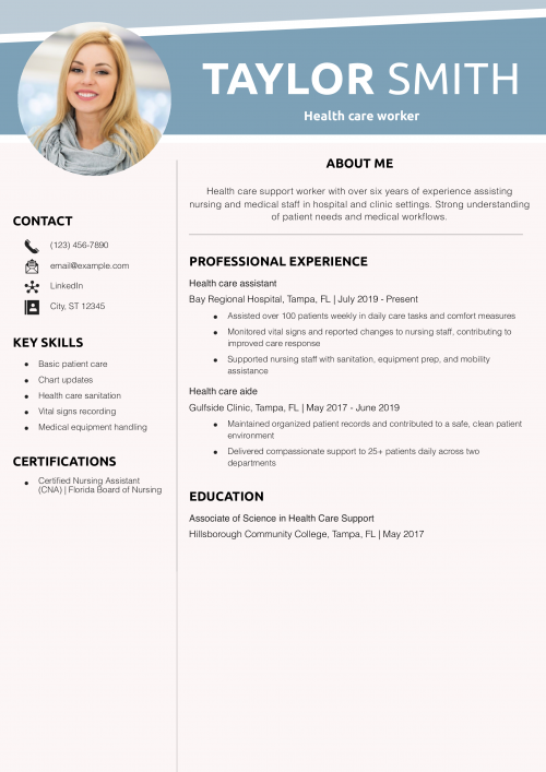 Health care worker resume example