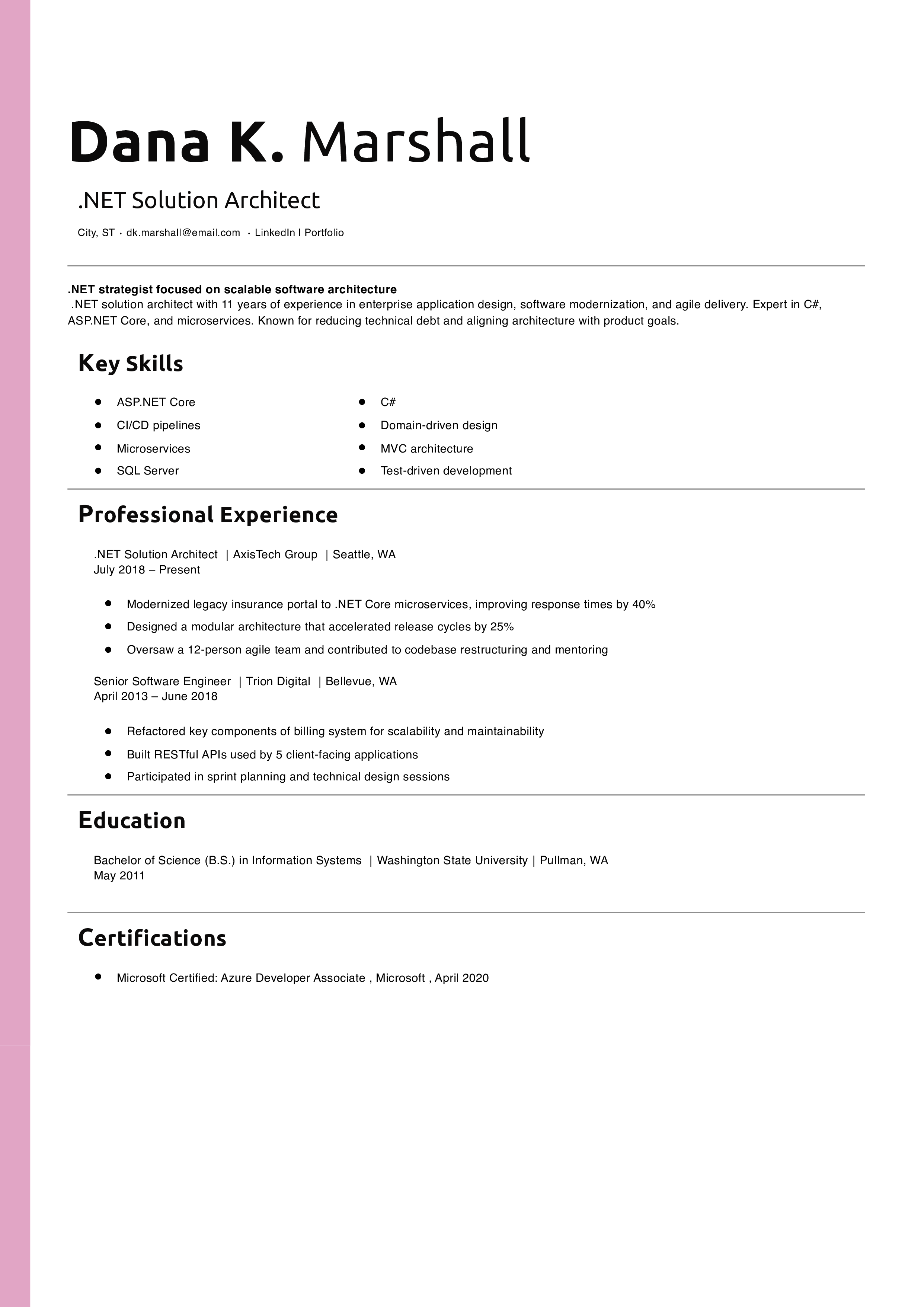 .NET Solution Architect Resume Templates