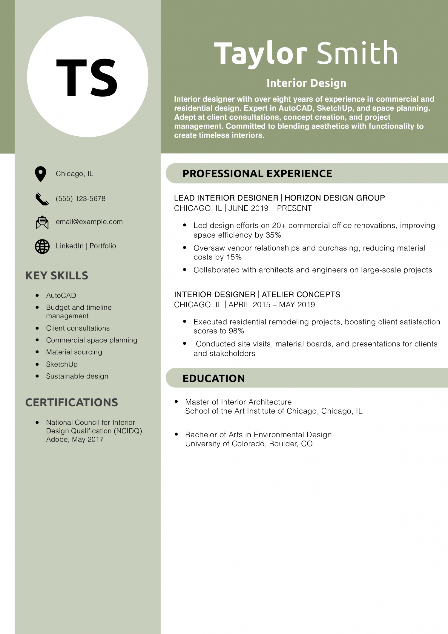 Interior Design Resume