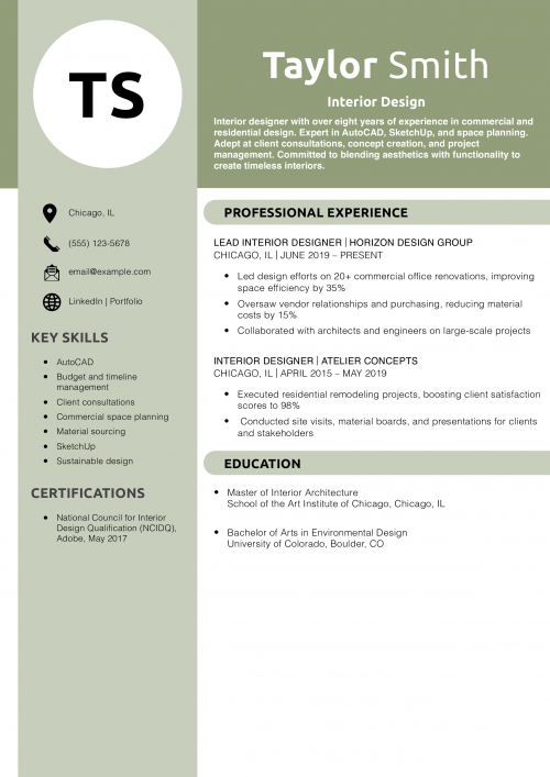 Interior Design Resume