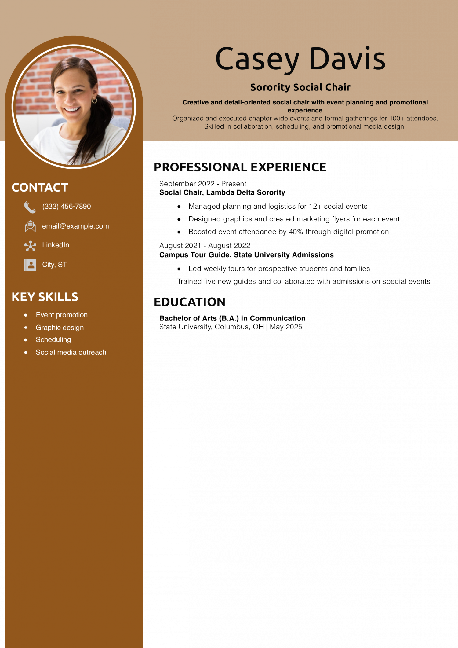 Sorority Social Chair Resume Example