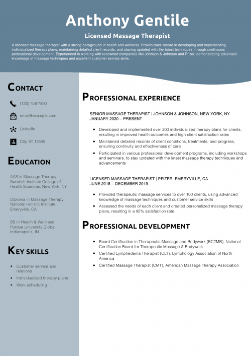 Licensed Massage Therapist Resume Example
