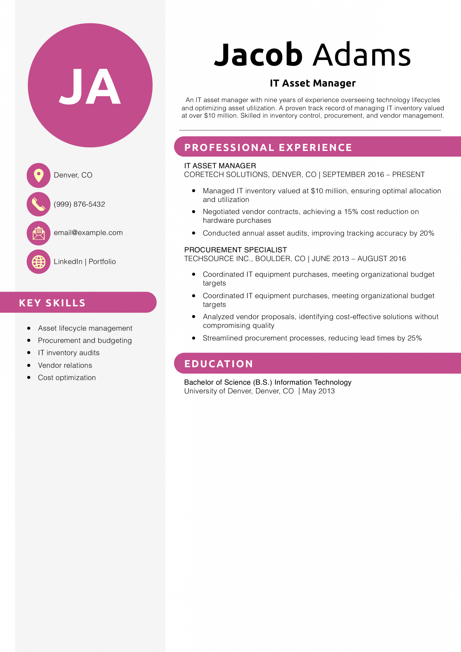 IT Asset Manager Resume Example 