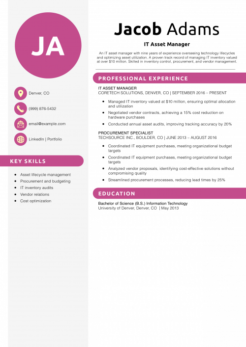 IT Asset Manager Resume Example 