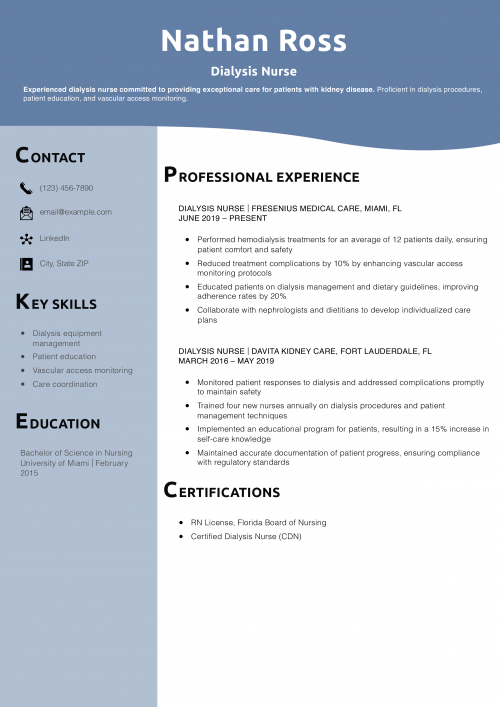 Dialysis Nurse Resume Example