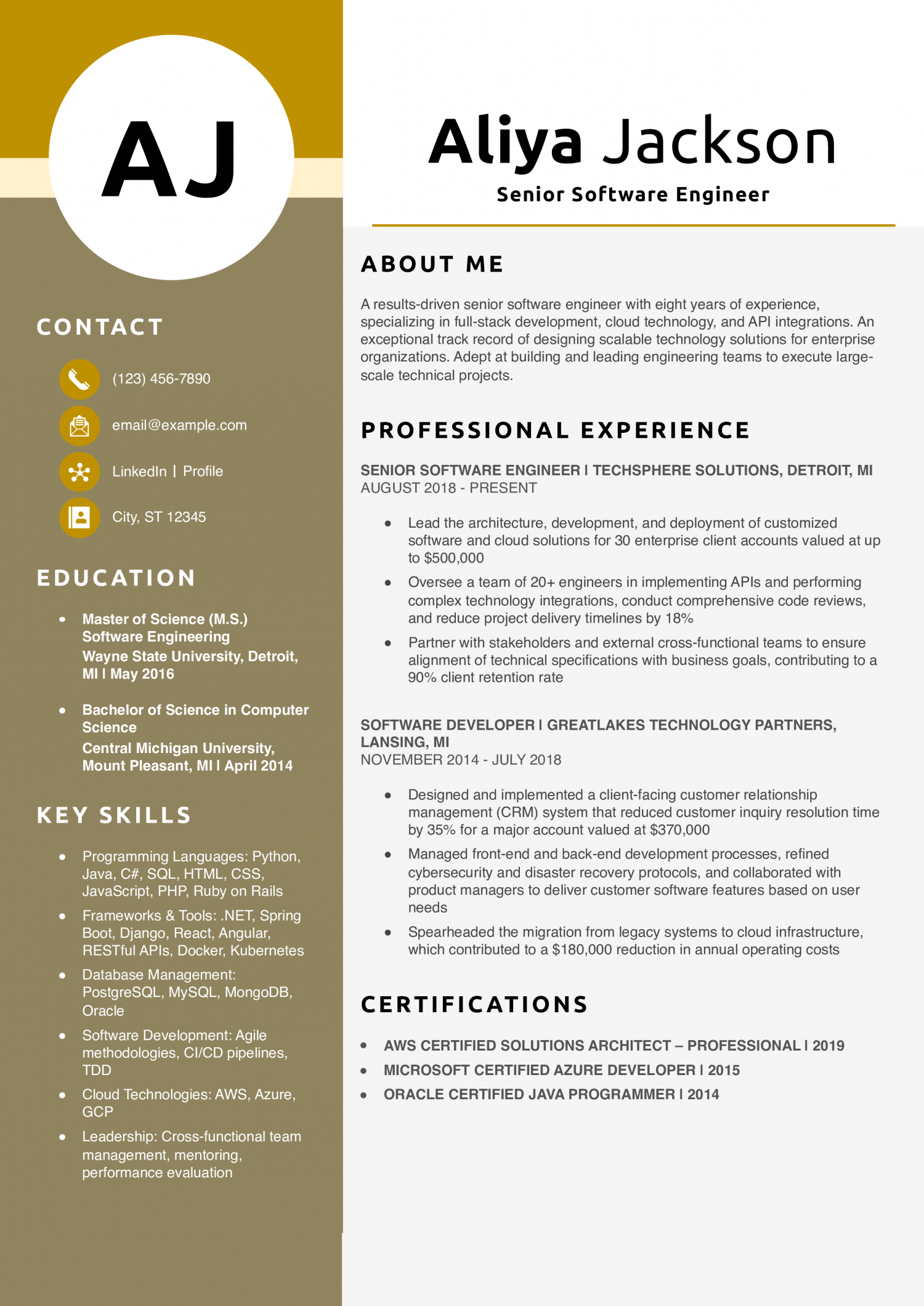Senior Software Engineer Resume Example
