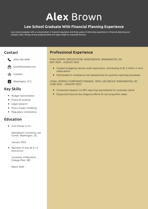 Law School Graduate With Financial Planning Experience Resume