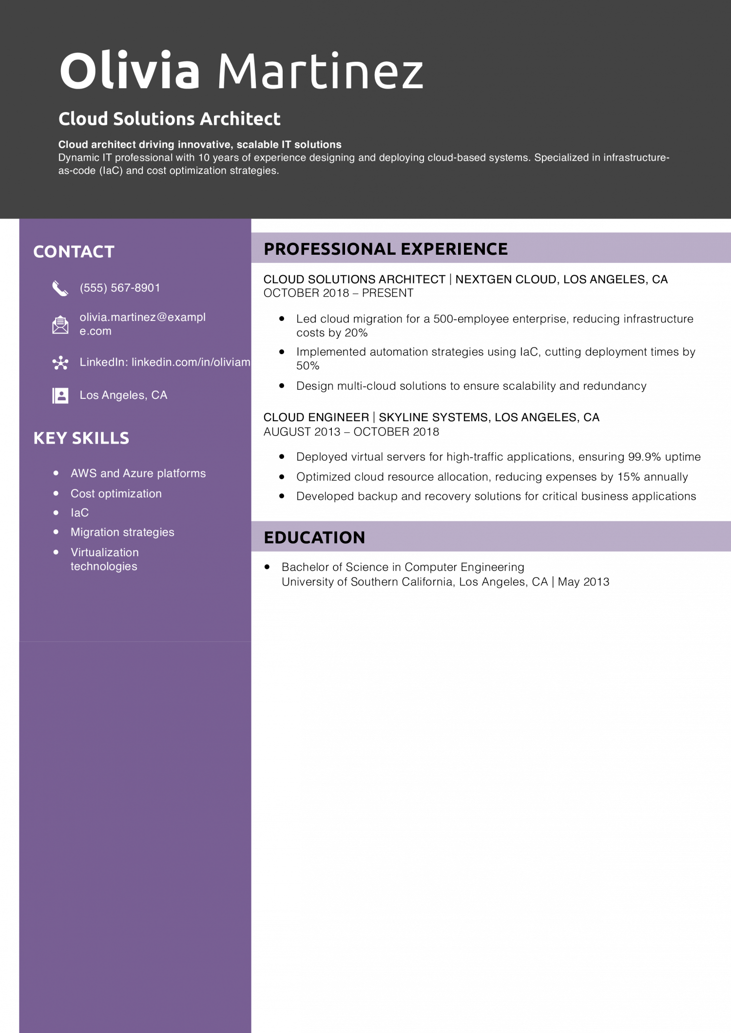Cloud Solutions Architect Resume Example 