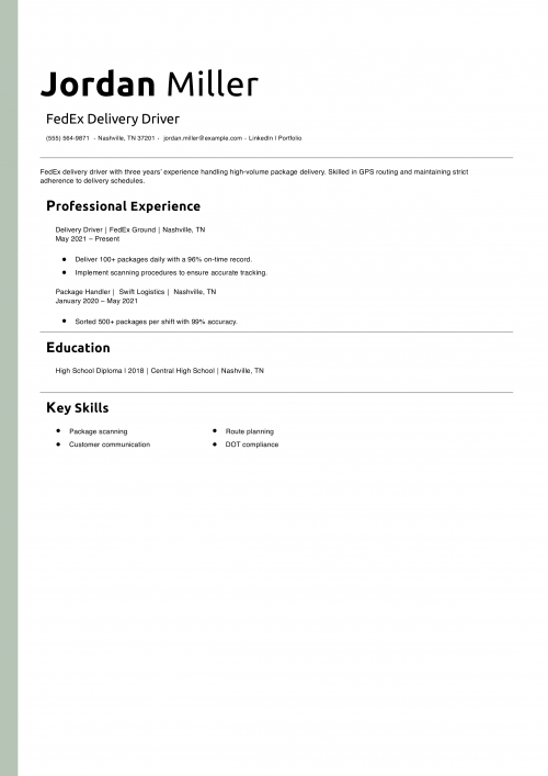 FedEx Delivery Driver Resume Example