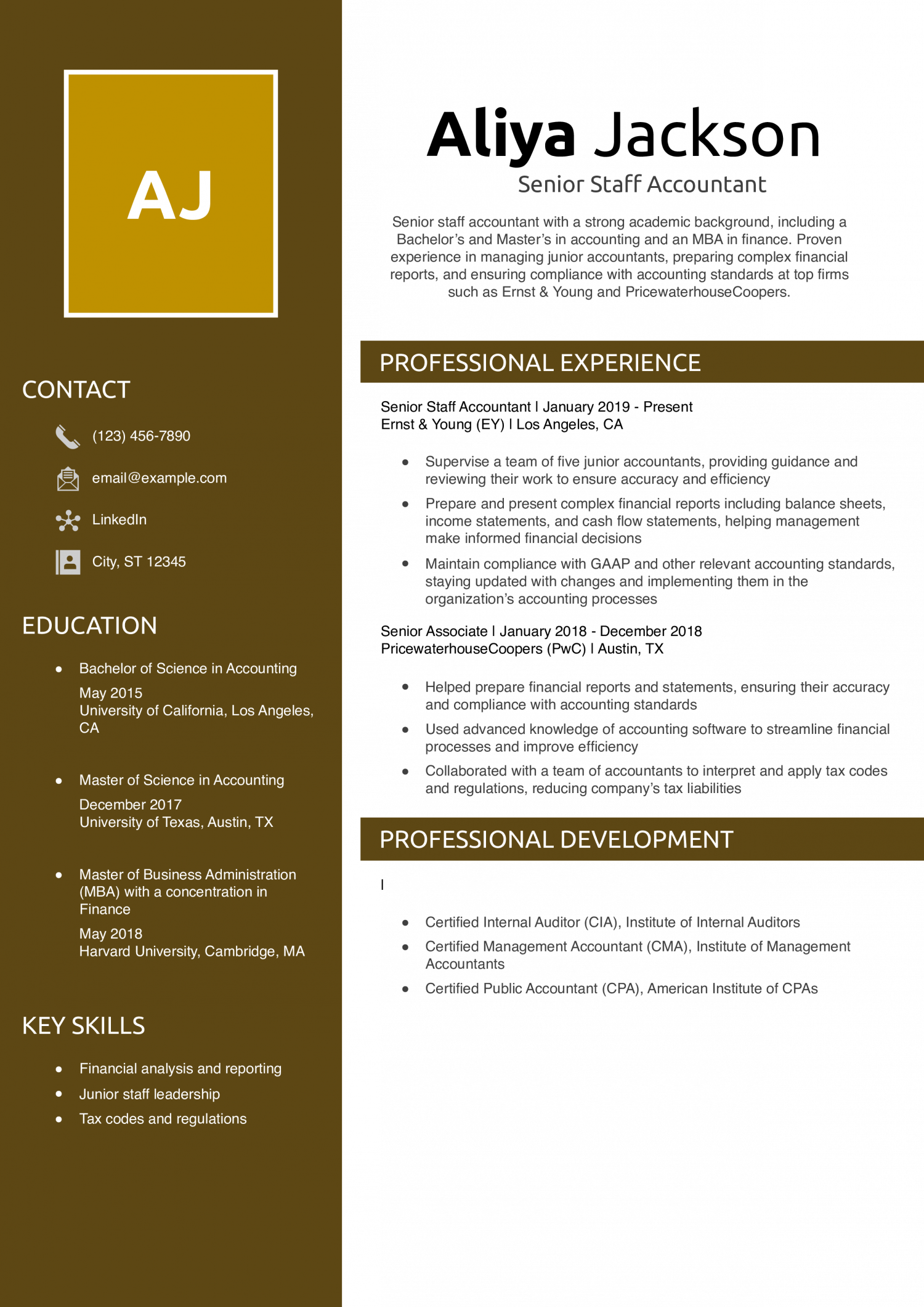 Senior Staff Accountant Resume Example